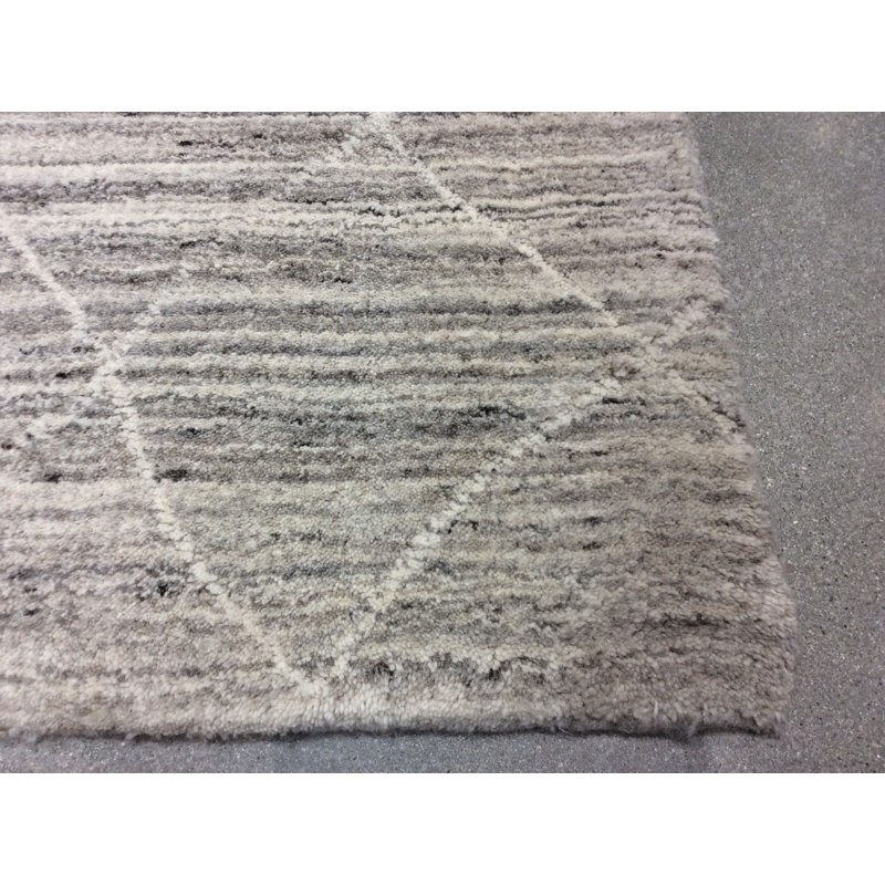 Tapis unique en laine noué à la main gris / noir / blanc 9 pi 6 po x 11 pi 1 po