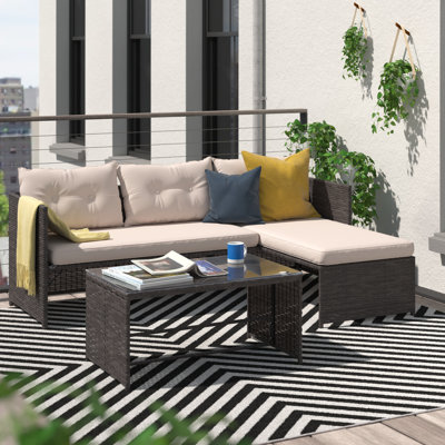 Hudak Wicker 3 - Person Patio Conversation Sets with Cushions
