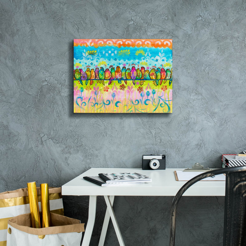 «Birds On A Line» par Dean Russo, art mural sur toile, H 12 po x l 16 po x P 0,75 po