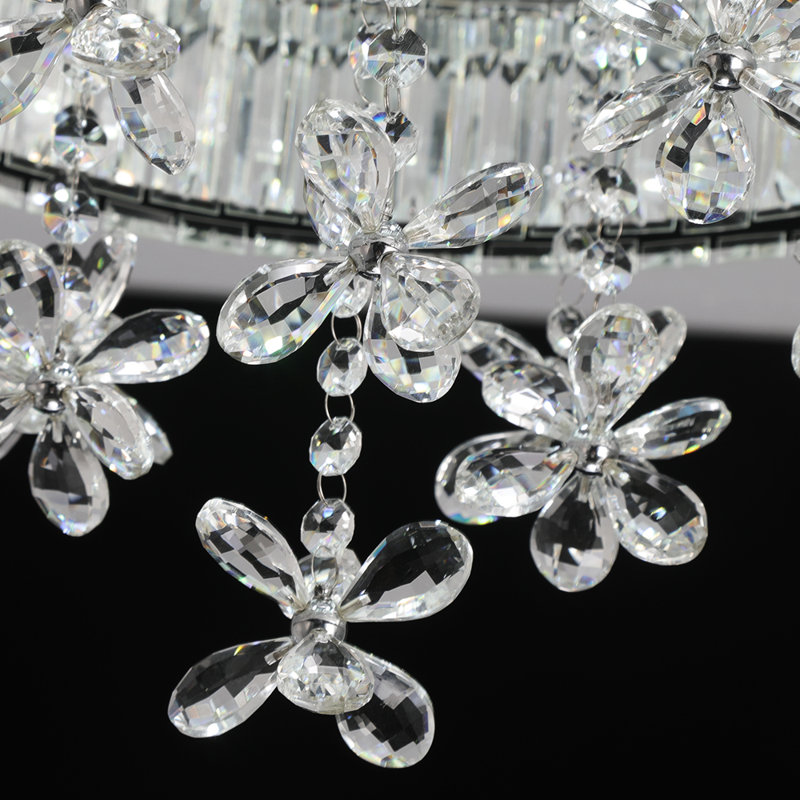 Round Crystal  Chandelier Modern  LED Ceiling Light Flush Mount Close To Ceiling Light For Living Room Bedroom (3 Light Temperatures Can Be Changed)