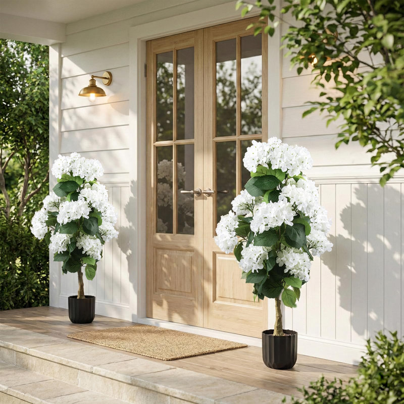 Arbres d'hortensia artificiels de 90 cm (3 pi) en pot, topiaires pour l'extérieur (lot de 2)