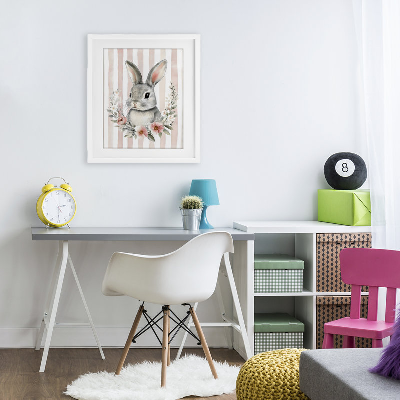 Reproduction sous verre rayée de la chambre de bébé, design par Arlington Prints, H 16 po x l 13 po, Cadre blanc côtier