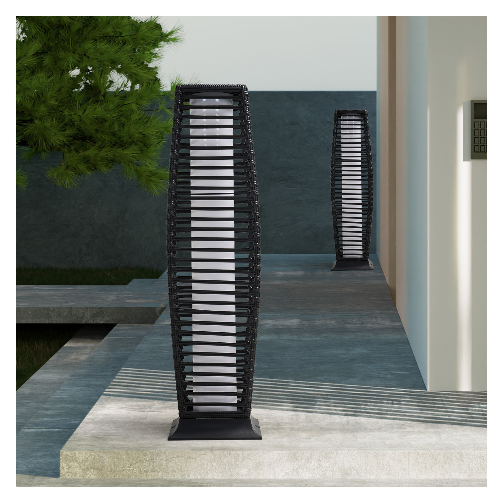 Freida Solar Powered Wicker Floor Lamp (Set of 2)