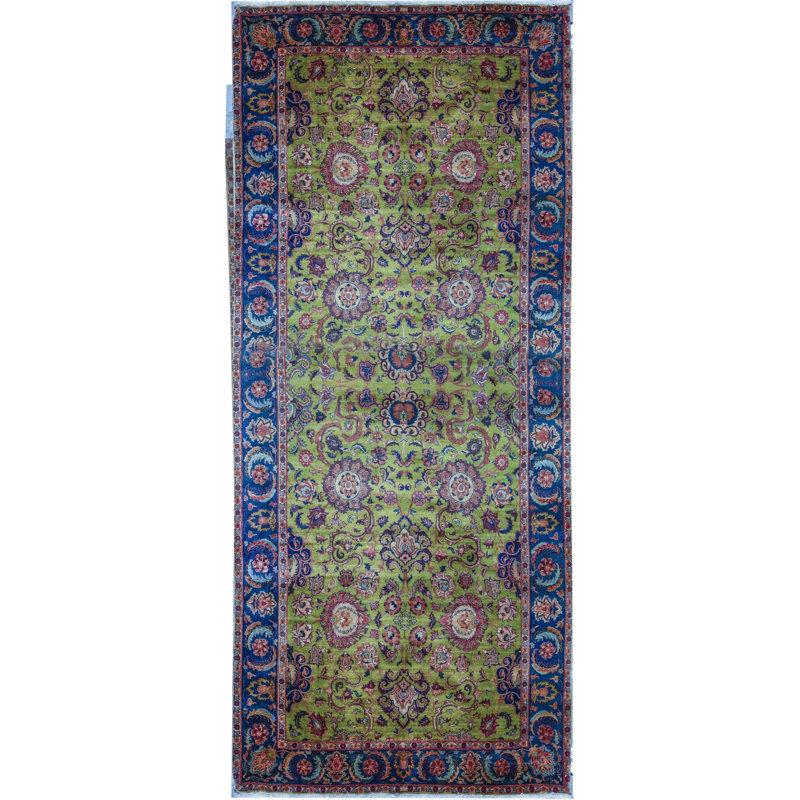 Hand-Knotted High-Quality Green and Blue Area Rug