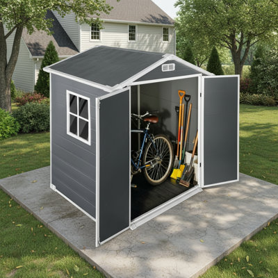 Roomfitters 6x4 Ft Metal Storage Shed Outdoor Backyard Garden House Double Door Lockable Tool Storage Box Vents, Grey