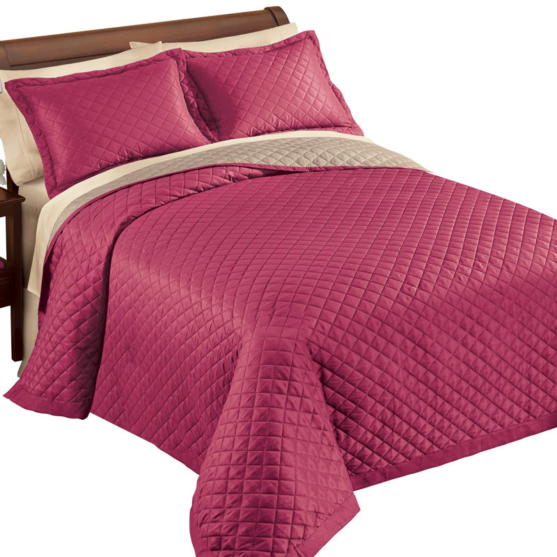Burgundy and Taupe Quilted Reversible Full Bedspread Set