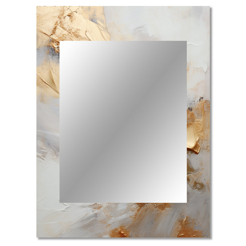 Beige et doré Glacier Stone Simplicity III - grand miroir mural de formes abstraites, miroir unique moderne, impression d'art en métal