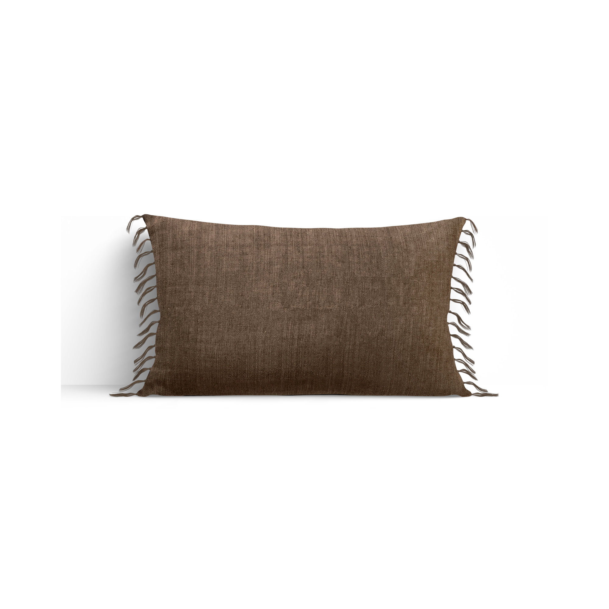 Sharron Tassels Linen Lumbar Throw Pillow, Brown, Polyester/Polyfill