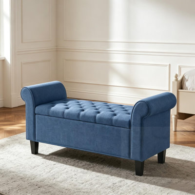 Banc de rangement touffeté à accoudoirs roulés