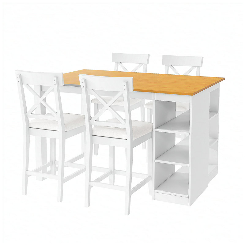 Ensemble de table de salle à manger à hauteur de comptoir en bois massif 60Lx30W avec tablettes de rangement à 3 niveaux