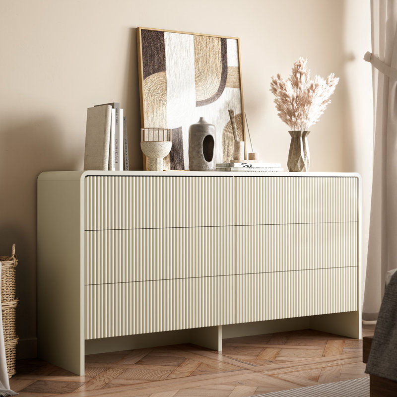 55.1" W 6 - Drawer Dresser, Beige