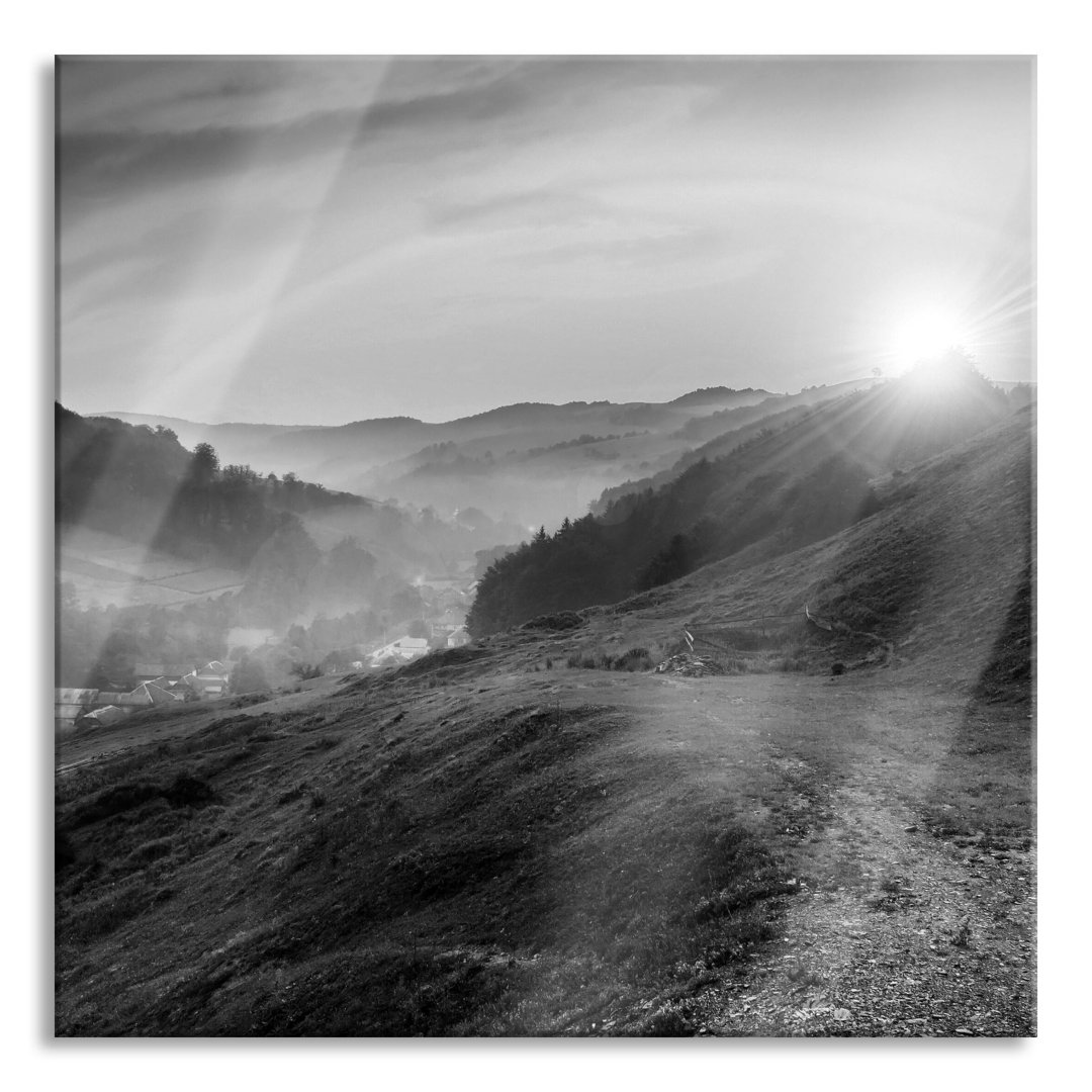 Glasbild Berge mit Regenbogen