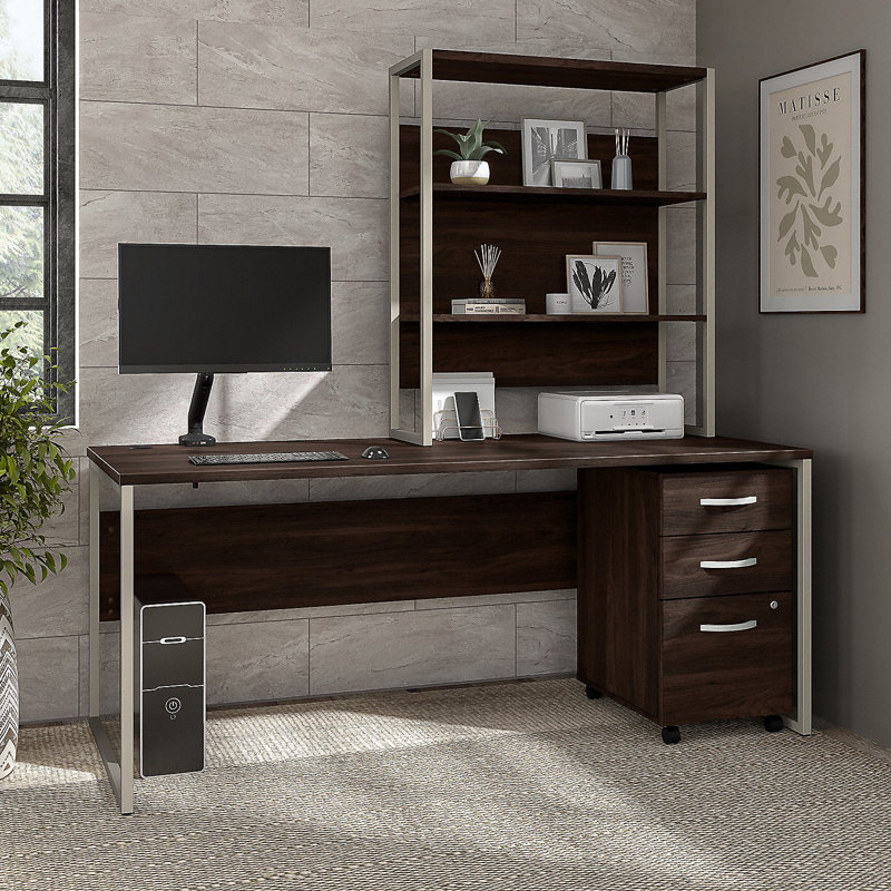 Bureau hybride avec rehausse, Noyer noir