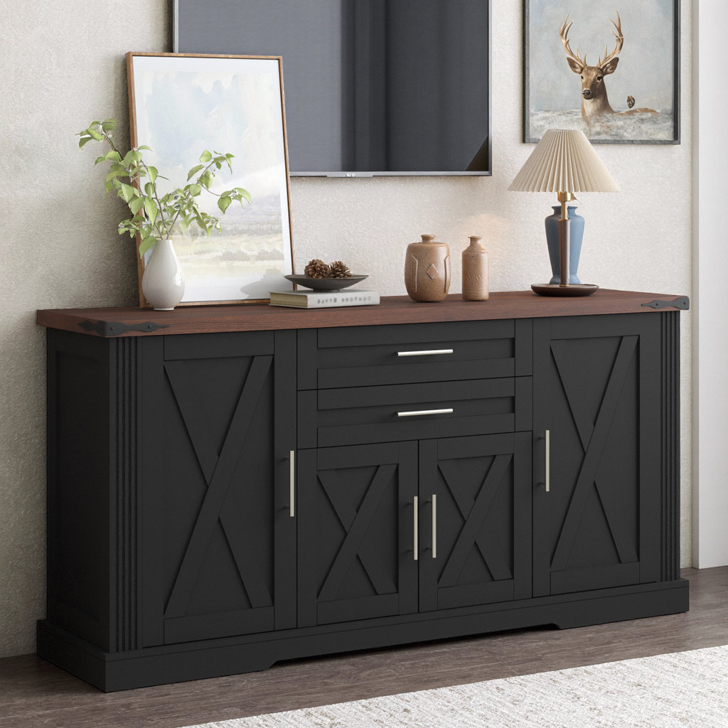 Gracie Oaks Farmhouse Barn Door Storage Cabinet with 2 Drawers, 63 ...