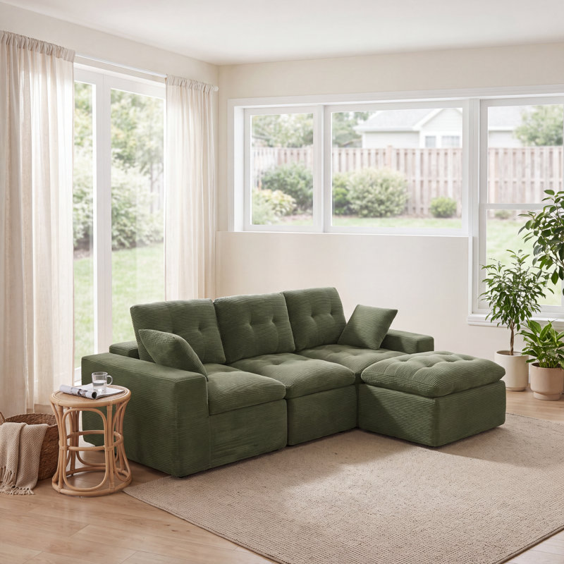 Canapé d'angle modulaire Cloud en forme de L de 103 pouces avec méridienne, assise extra profonde, revêtement en velours côtelé