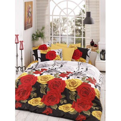 100% Cotton Ranforce Single Quilt Cover Set, Yellow, Black, Red, White & Green | Duvet Cover 61.0 x 79.0 inches & Pillowcase 19.7 x 31.5 inches | Machine Washable at 86°F, Soft & Breathable, 140 Thread Count