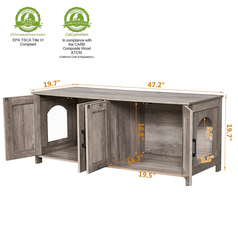Greige Wooden Dual Room Cat Litter Box Enclosure