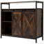 Buffet industriel, armoire de cuisine avec portes de grange coulissantes, armoire à café avec porte-verres à pied, tiroir et tablettes réglables, brun rustique