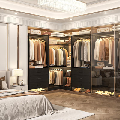 55.2'' - 80.9'' W Closet System with Wooden Drawers and Hanging Rods