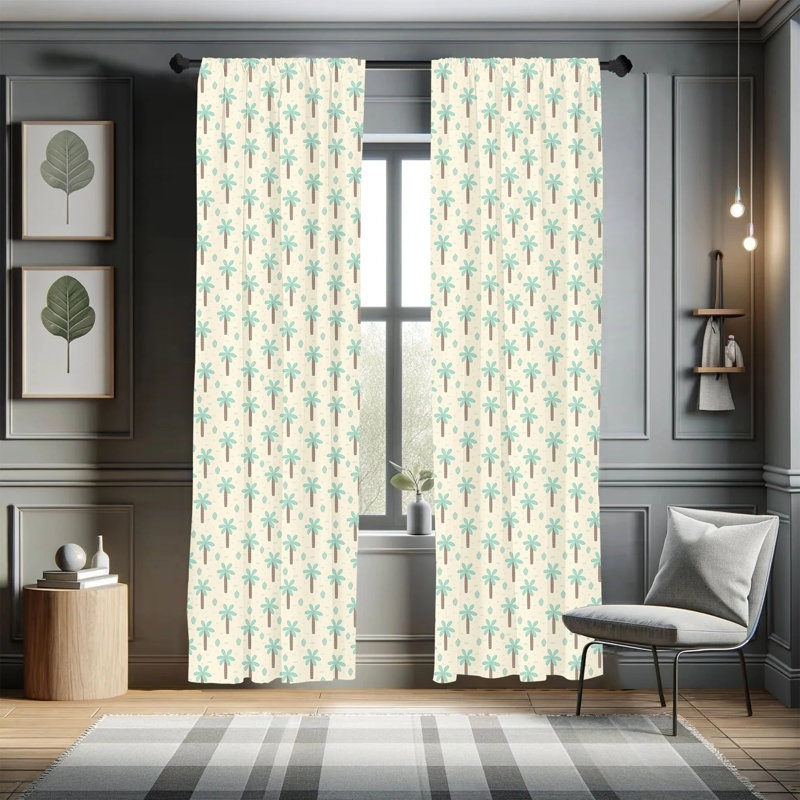 Palm Tree Semi-Sheer Rod Pocket Sliding Panel, 28" x 95"