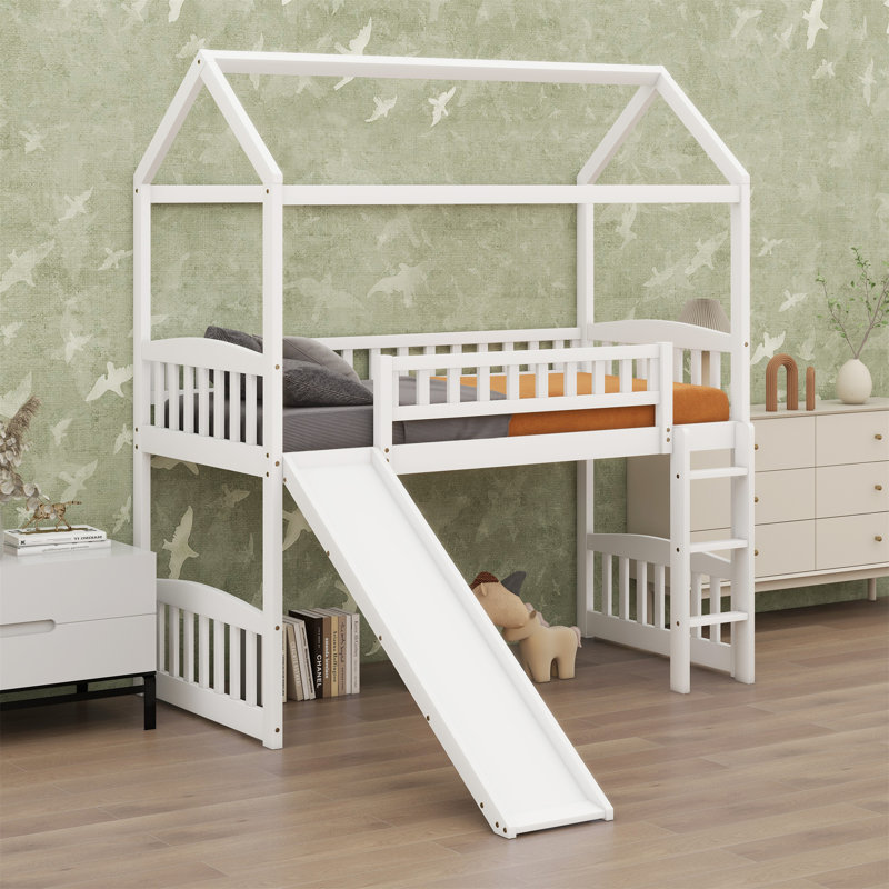 Lit mezzanine avec glissade House, Blanc