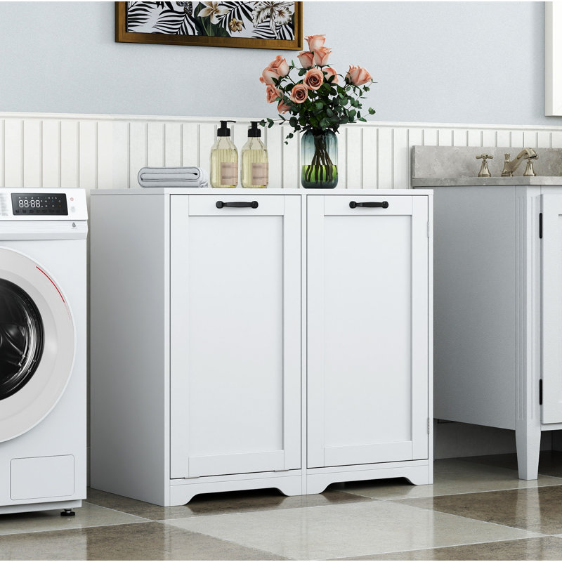 Laundry Cabinet with Doors and shelf, Tilt-Out Laundry Hamper, Freestanding Style, Adjustable Shelf, White
