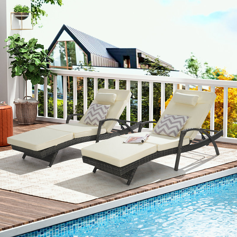 Colten Patio Rattan Chaise Lounges with Adjustable Reclining, Beige, Gray
