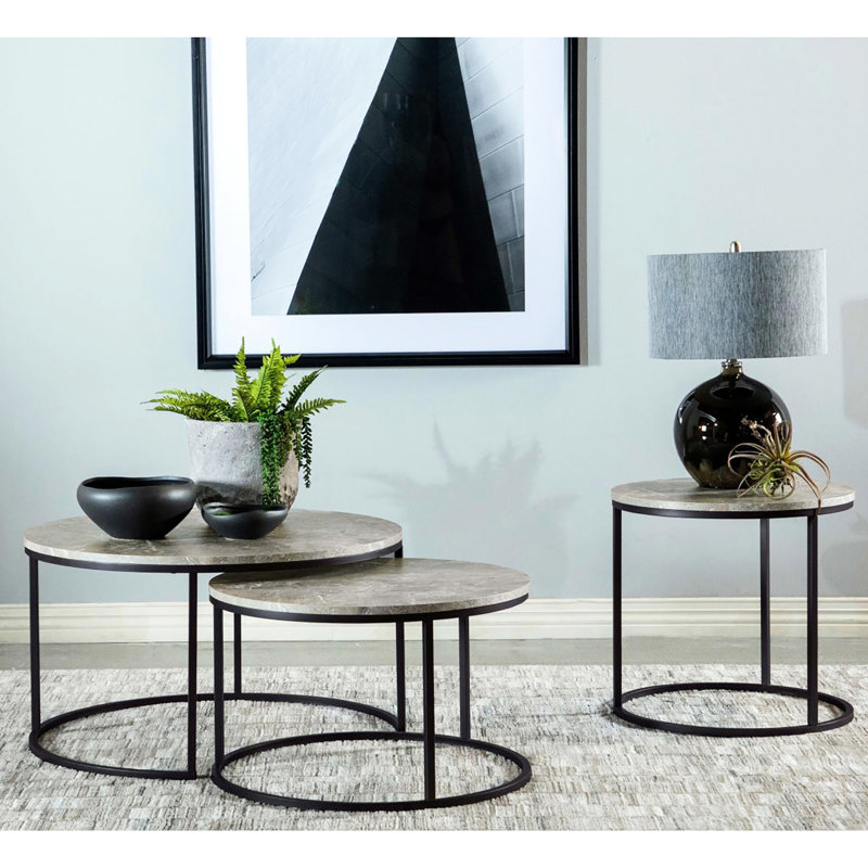 Table de bout moderne gris et bronze avec base aérée pour la décoration de salon Style sophistiqué