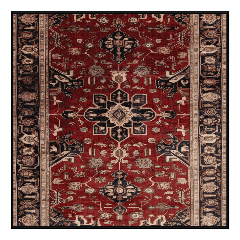 Tapis persan noir lavable à la machine, Carré 4 pi x 4 pi