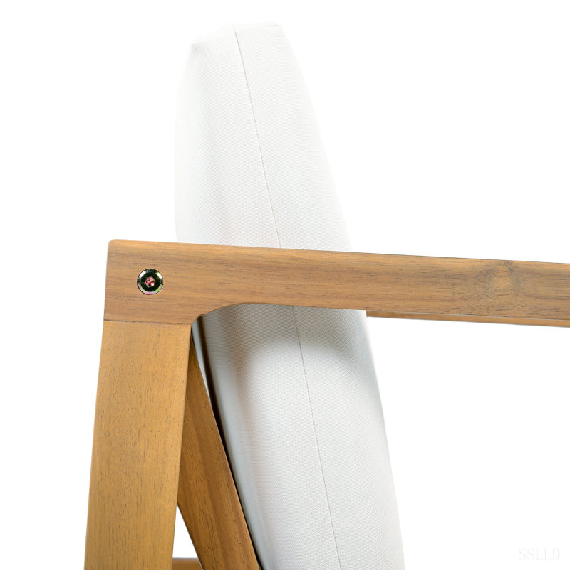 Chaises de salle à manger d'extérieur avec structure en bois d'acacia, finition teck clair et coussins beiges