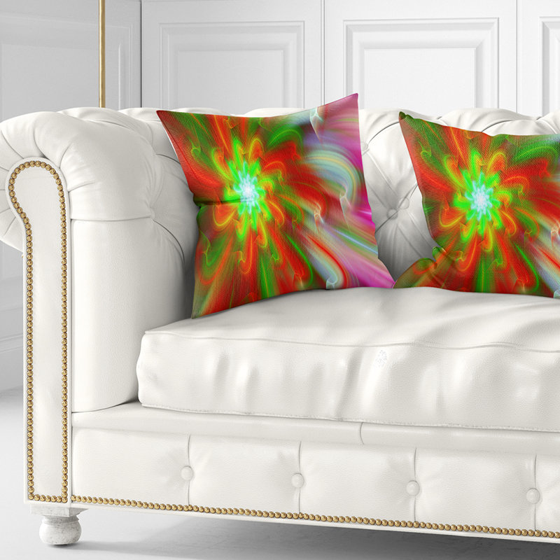 Pétales de fleurs - Coussin imprimé floral, 16 po x 1 po, Floral 4, Rouge