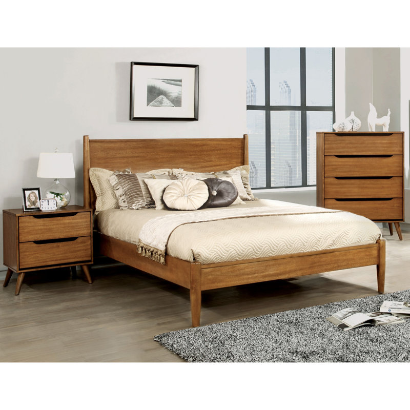 Stalter 3-Piece Bedroom Set, Twin, Oak, 3 Pcs: Bed, Nightstand, Chest