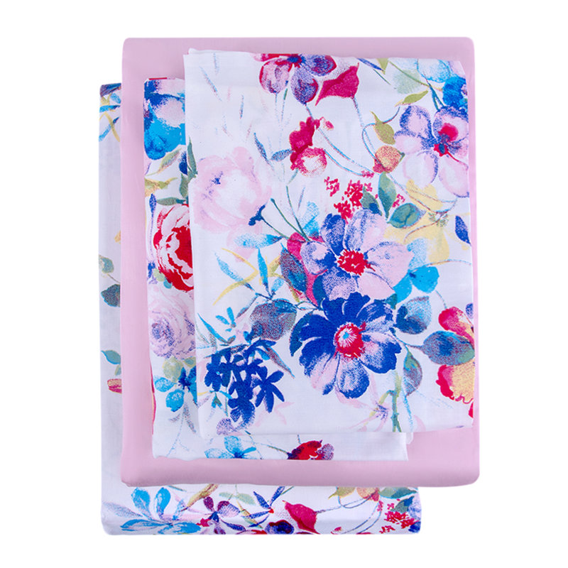 Sateen Floral Sheet Set, Queen Sheet Set with 2 Pillowcases