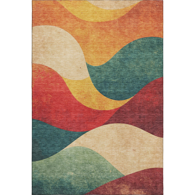 Premium Machine Washable Mayfield  swirls Rug, 5' x 7'6", Orange