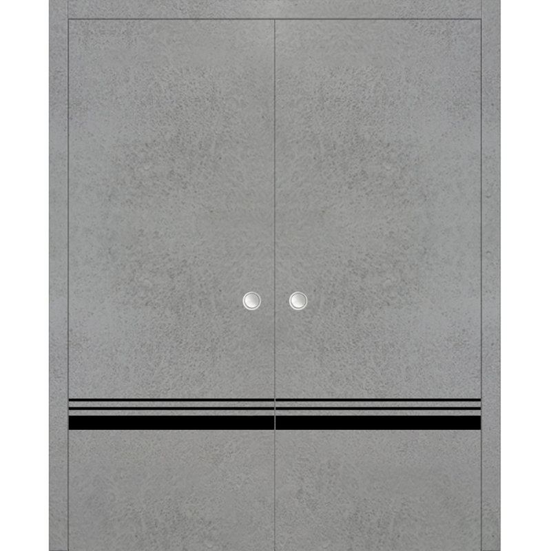 Portes françaises en bois massif massif, Béton, 64 po x 84 po