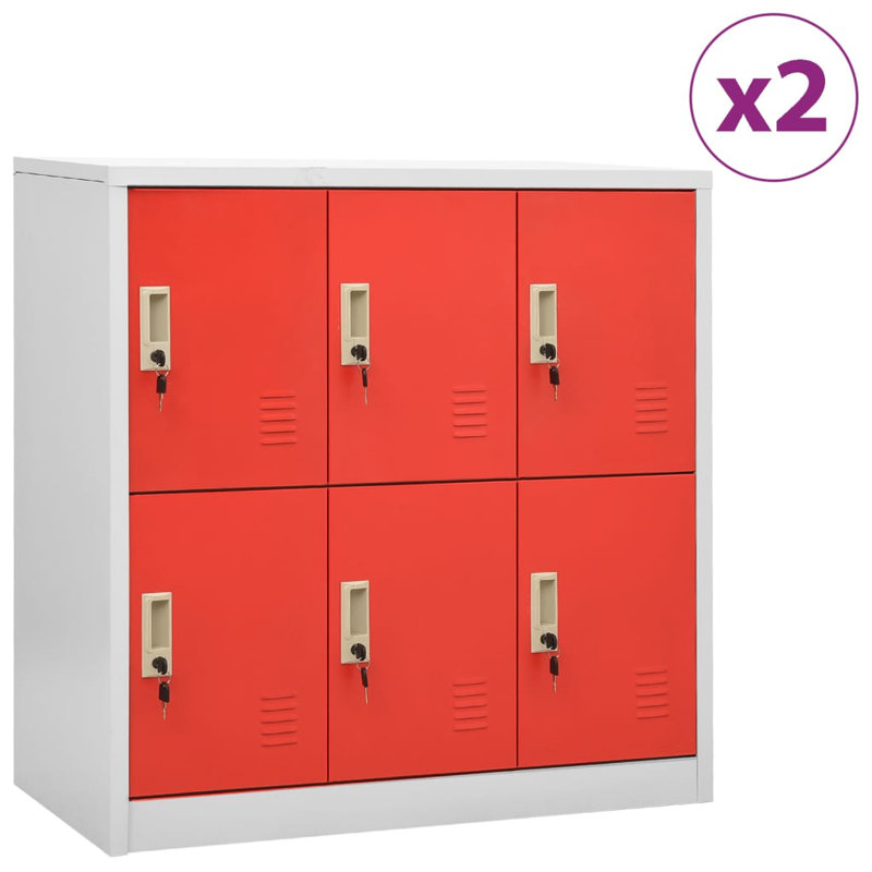 Metal 2 - Tier 90cm School Locker, Light Grey/Red