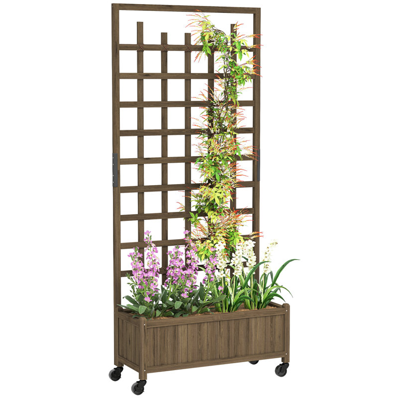 Wooden Trellis Planter Raised Beds for Garden with Wheels, Brown