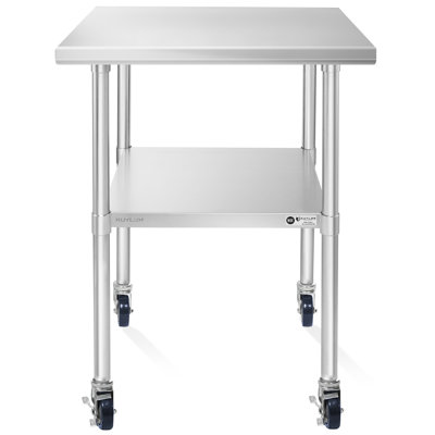 KUTLER 24 x 24 inch Stainless Steel Table with Caster Wheels, NSF Commercial Prep and Work Table with Undershelf