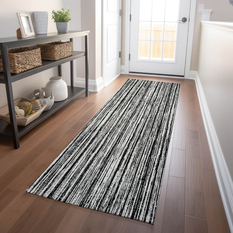 Premium Machine Washable Prisco Black Rug, Runner 2'3" x 7'6"