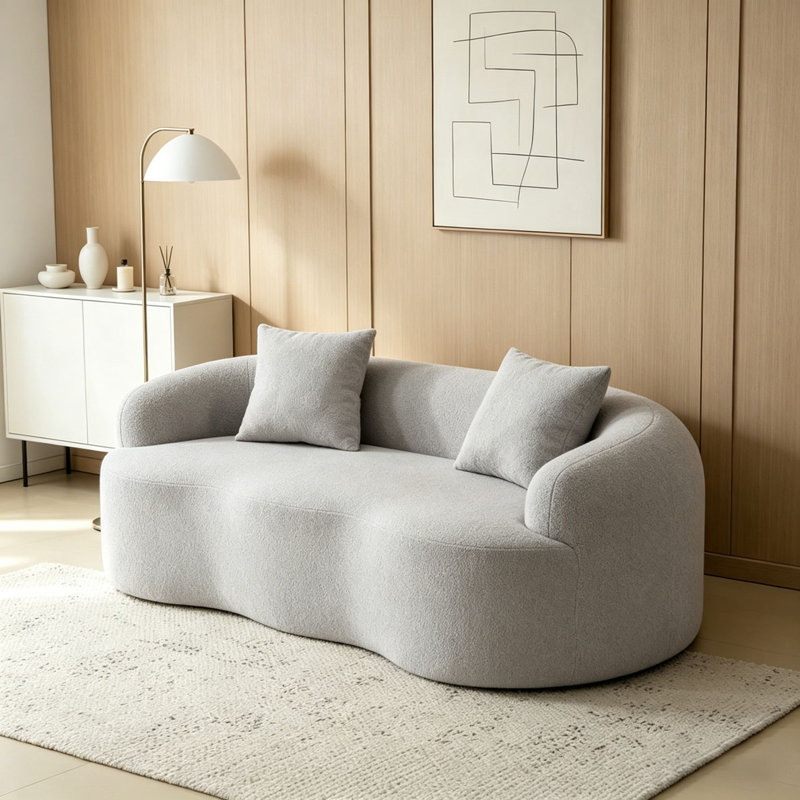 Canapé courbé avec accoudoirs arrondis, canapé avec 2 coussins de compression, Gris