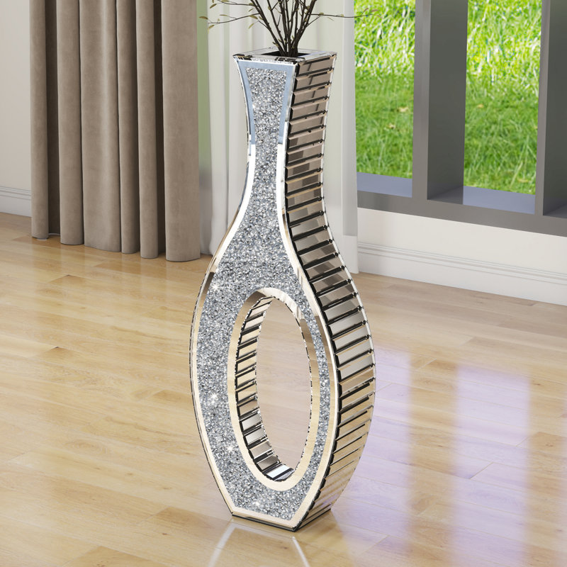 30" Crystal Glass Floor Vase Crushed Diamond Inlay Home Decor