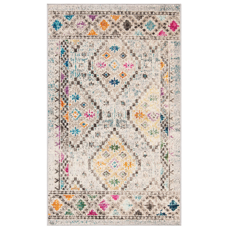 Felty Southwestern Grey/Yellow/Blue Area Rug, Rectangle 5'3" x 7'6"