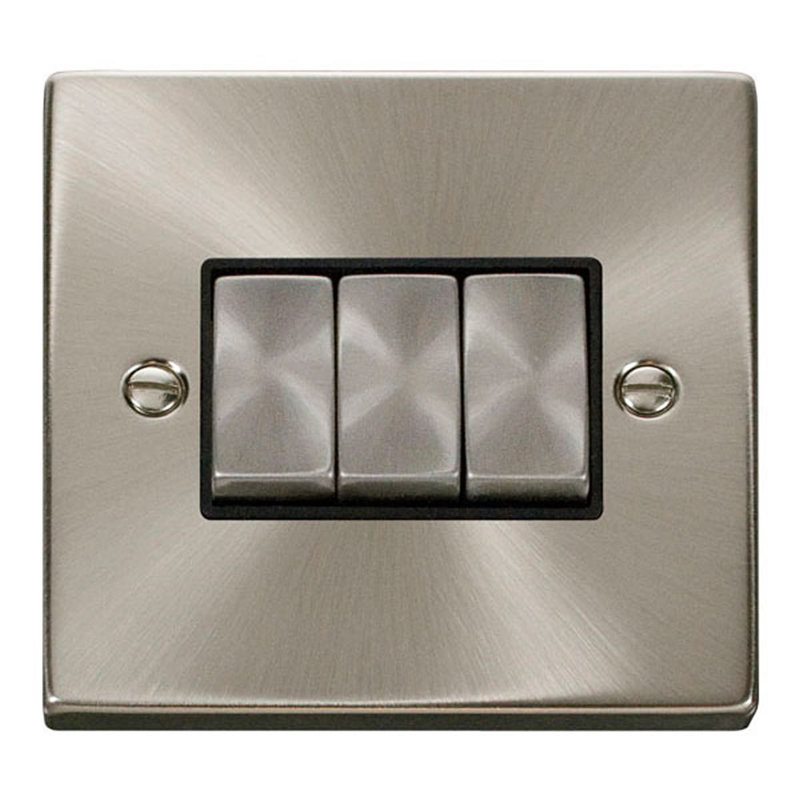 Satin / Brushed Chrome 10A 3 Gang 2 Way Ingot Light Switch