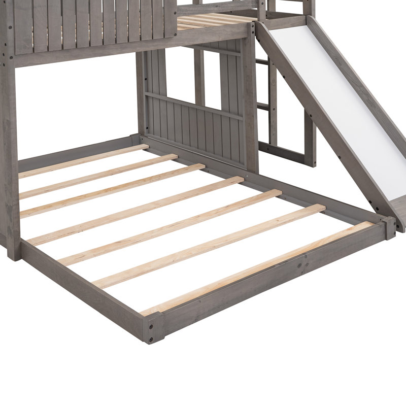 Lit superposé en bois en forme de L avec glissoire Harper, Gris antique, Twin over Full  