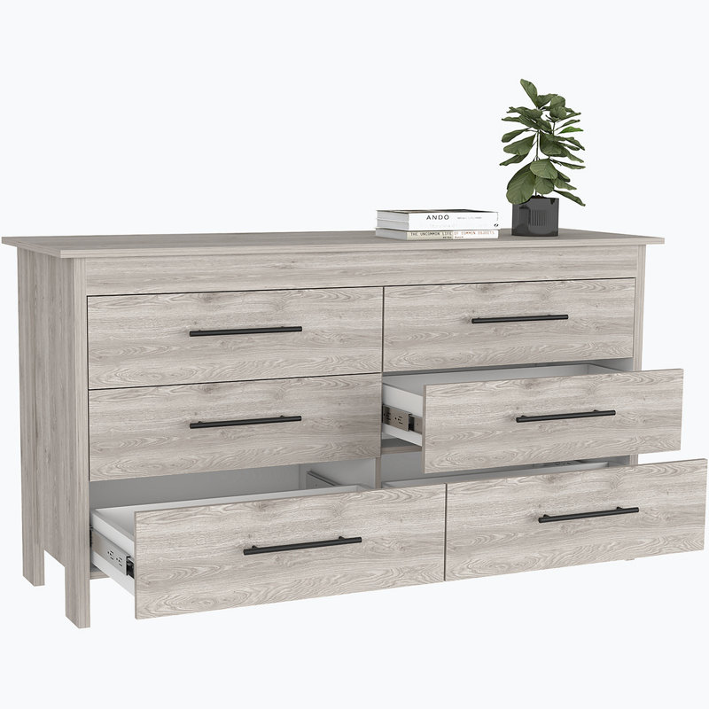 Commode 6 tiroirs Courtland, Gris clair