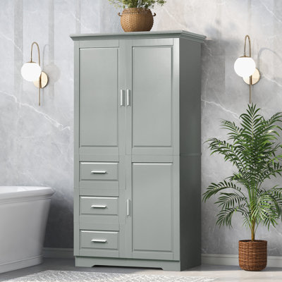 Modern 62" Tall Bathroom Storage Cabinet With 3 Drawers & Adjustable Shelvess