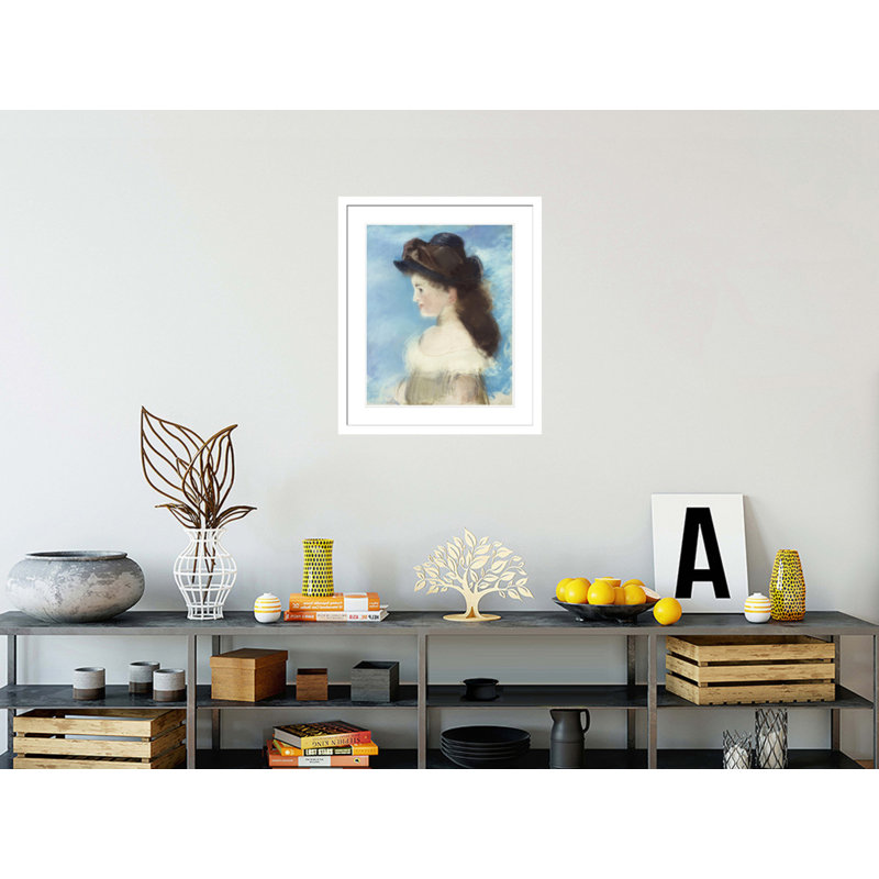 Portrait de Mademoiselle Hecht coiffé d'un chapeau vu de profil par Édrede Manet - Impression Giclée encadrée