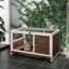 Elevated Rabbit Cage, With Solid Wood And No Leak Tray, Easy To Clean, Brown For Pets Wooden Protective Painting Roof, Small