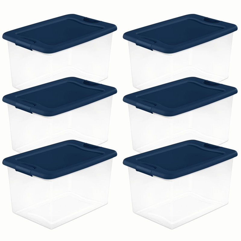 Sterilite Plastic Storage Bin, Marine Blue, 18-Pack