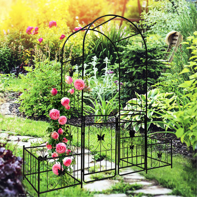 Arche de jardin en métal avec barrière, 79,5 po x 86,6 po, noir - plantes grimpantes: lierre, rose, gloire du matin, jasmin 79,5 po x 86,6 po singulier